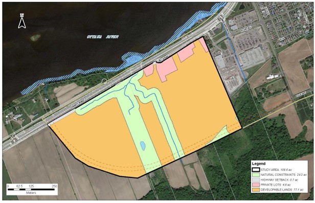 Map that shows the RWSP lands. The area of the site presently considered as “developable” is approximately 43.14 hectares (ha).
