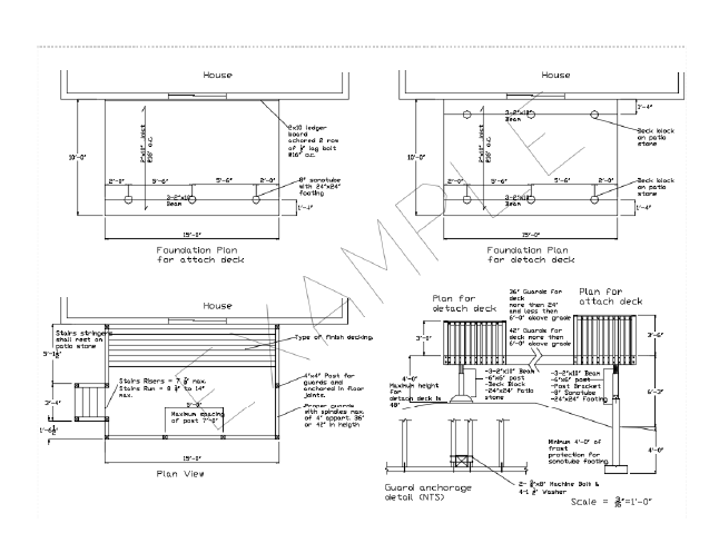 Dessin d'ingénieur pour guide pour la construction d'une terrasse