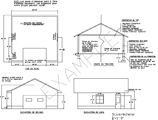 Dessin d'ingénieur pour guide pour la construction d'un garage