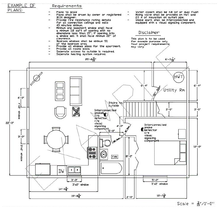 Dessin d'ingénieur pour guide pour la construction d'un apartement accessoire