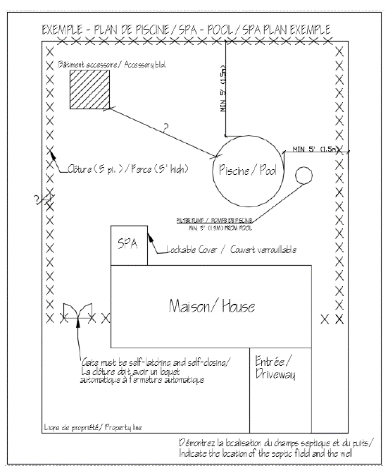 Dessin d'ingénieur pour guide pour la construction d'une piscine