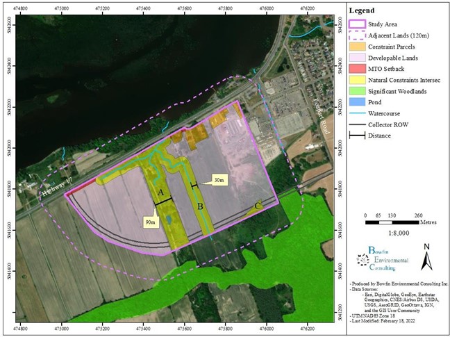 Map of Enhancement Opportunity Areas, Rockland West Secondary Plan lands, 