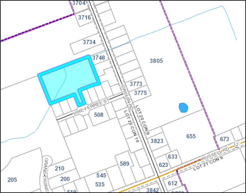 Location du projet de subdivision