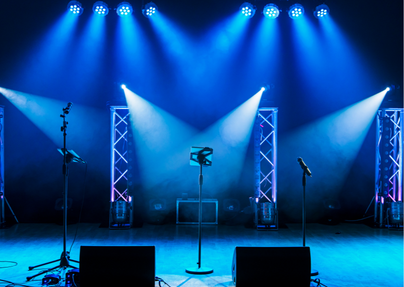 stage with lights and microphones