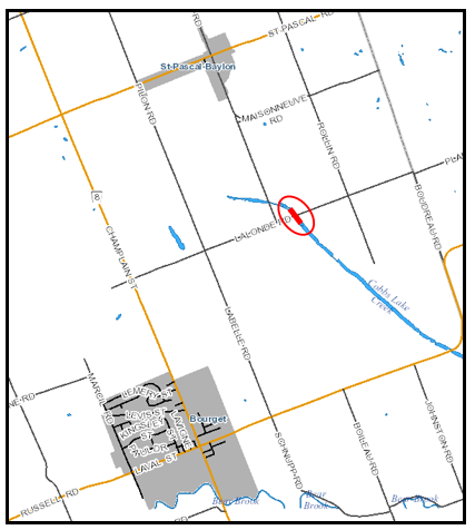 Map of location for Cobbs Lake Bridge work