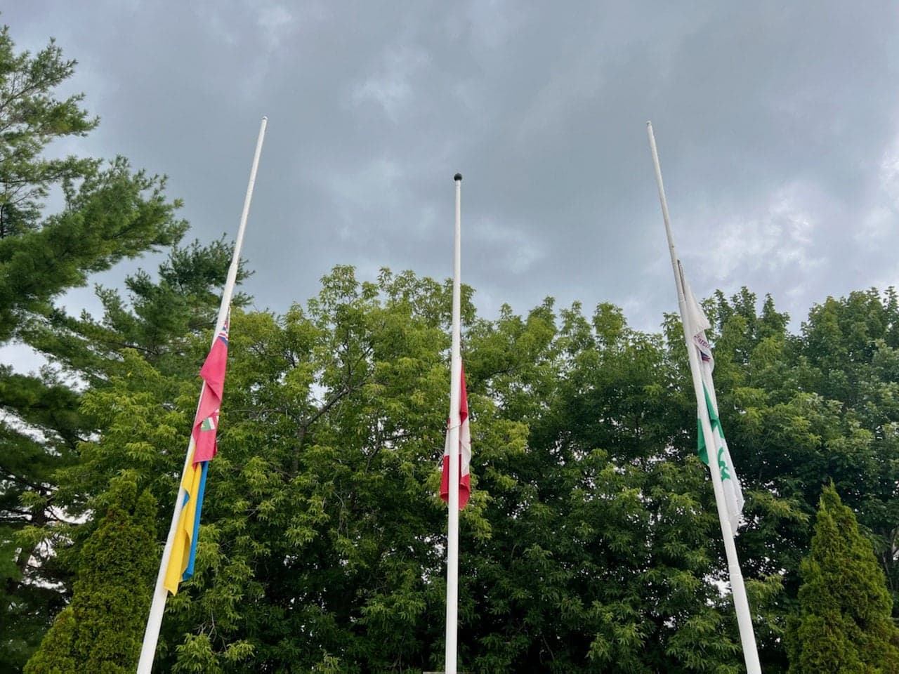 Flags at City Hall at half mast