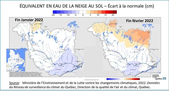 Carte de l'équivalent en eau de la neige au sol