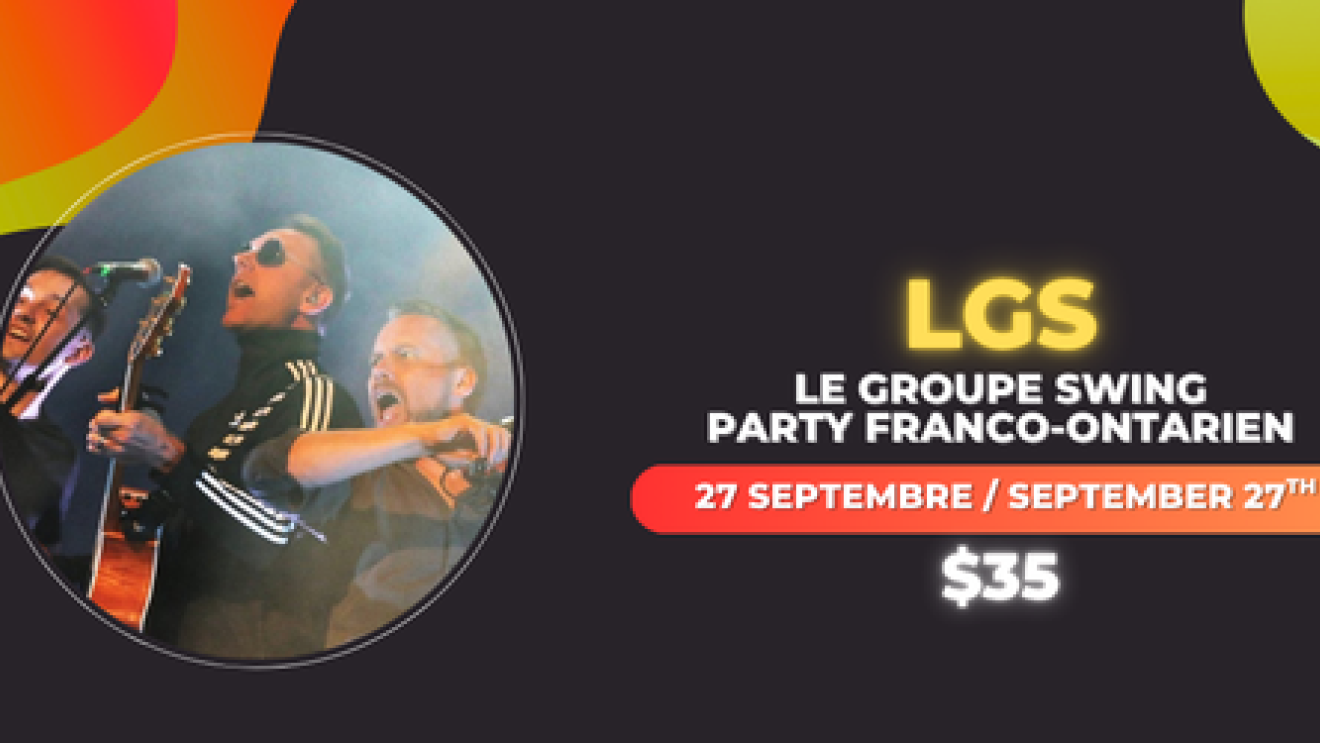 Band performing energetically on stage with colorful background.