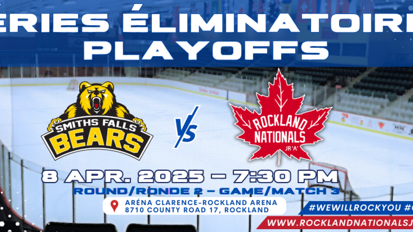 Affiche de match de hockey avec logo d'équipes et détails de l'événement.