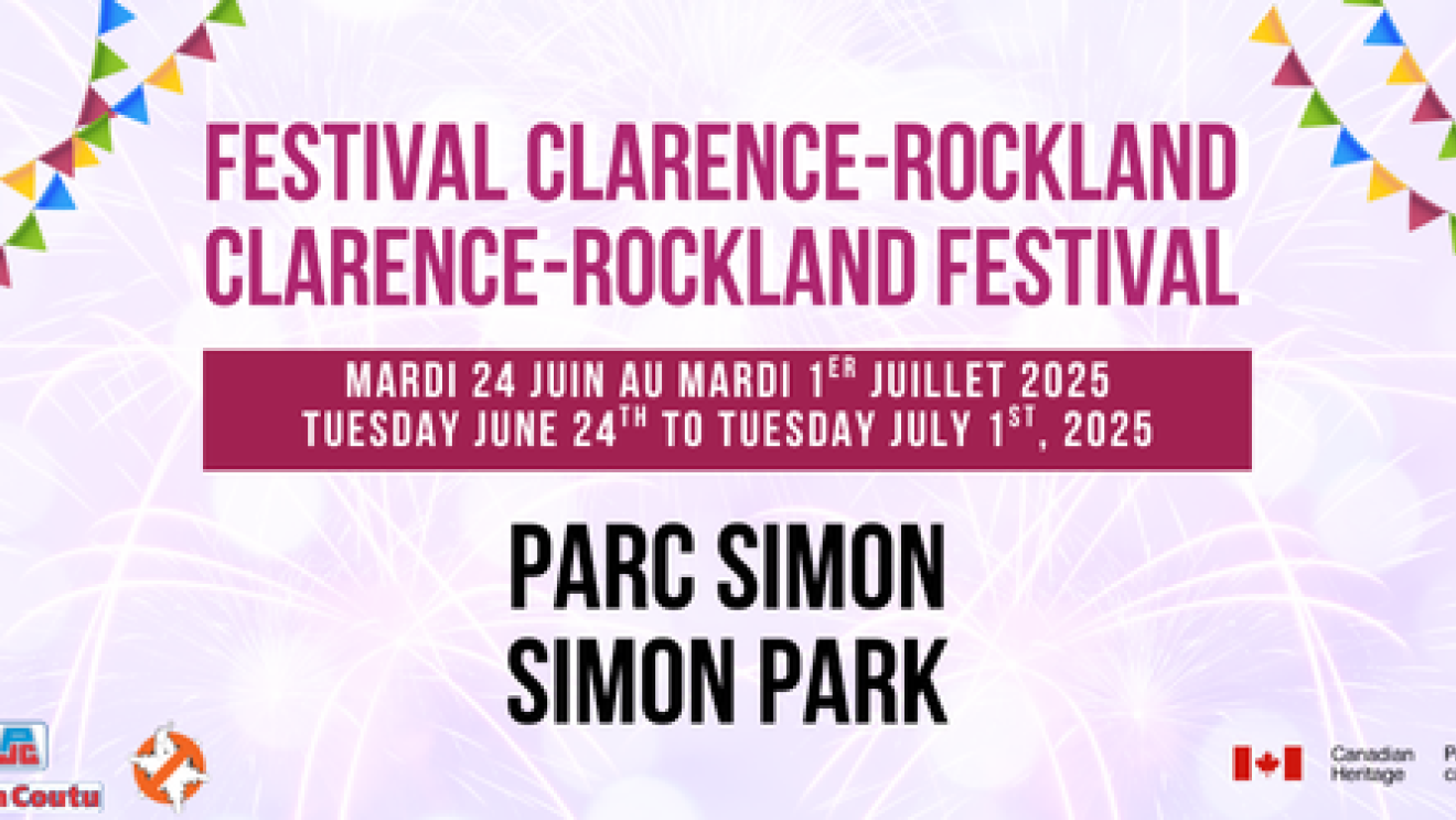 Festival banner with colorful bunting and event details.