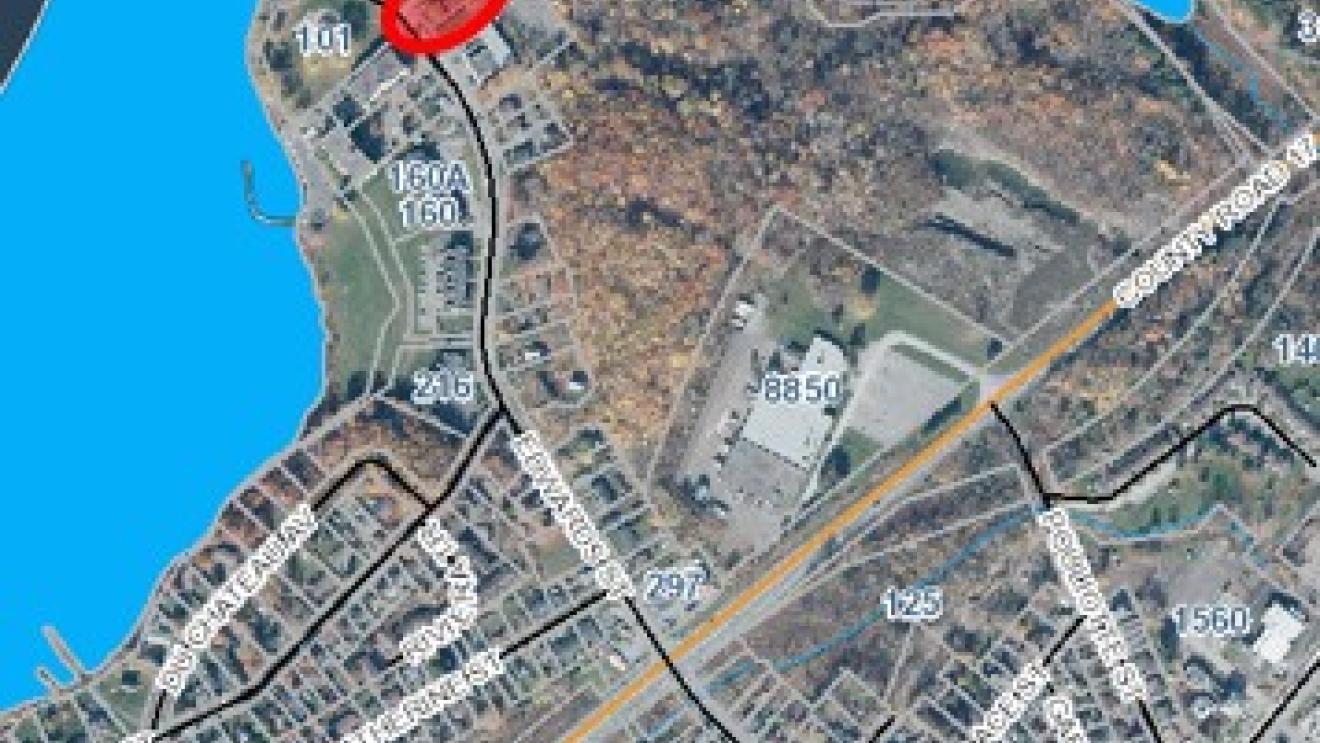Satellite map with red circle marking 117 Edwards Street