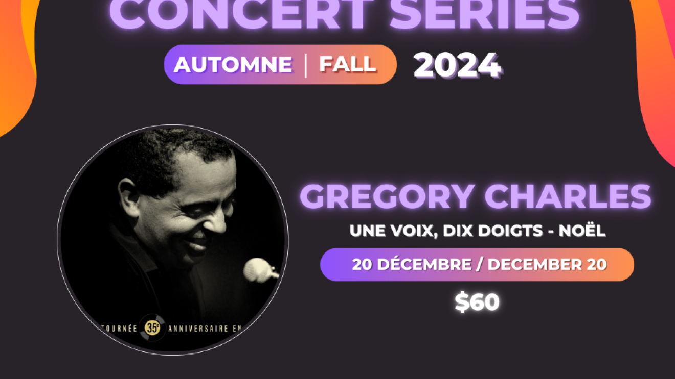 Concert poster with Gregory Charles, date, and ticket price.