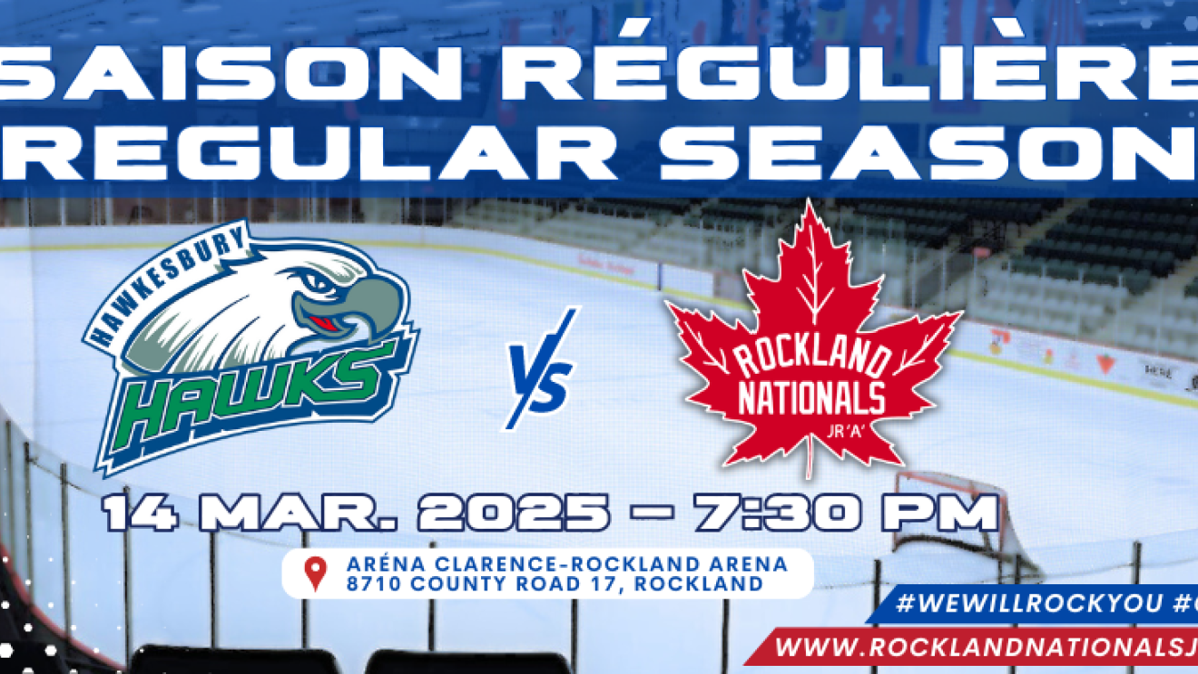 Hockey rink with team logos and game details for March 14.