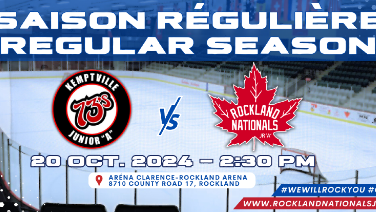 Hockey arena with teams' logos and match date, set for October 20, 2024.