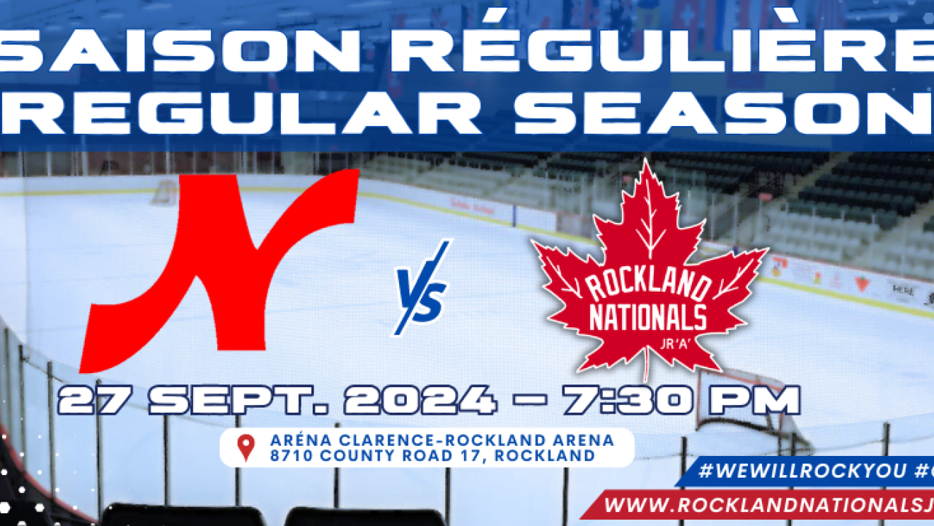 Hockey arena with team logos and match details.