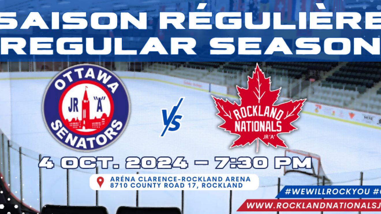 Hockey arena graphic with Ottawa Senators and Maple Leafs logos.