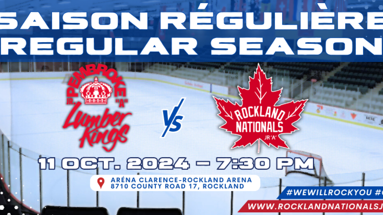 Hockey game poster featuring two team logos and match details.