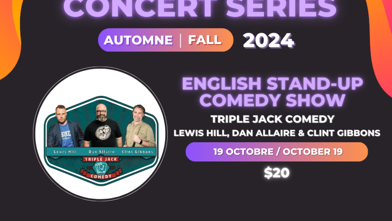 Concert series poster for 2024, featuring a comedy show on October 19.