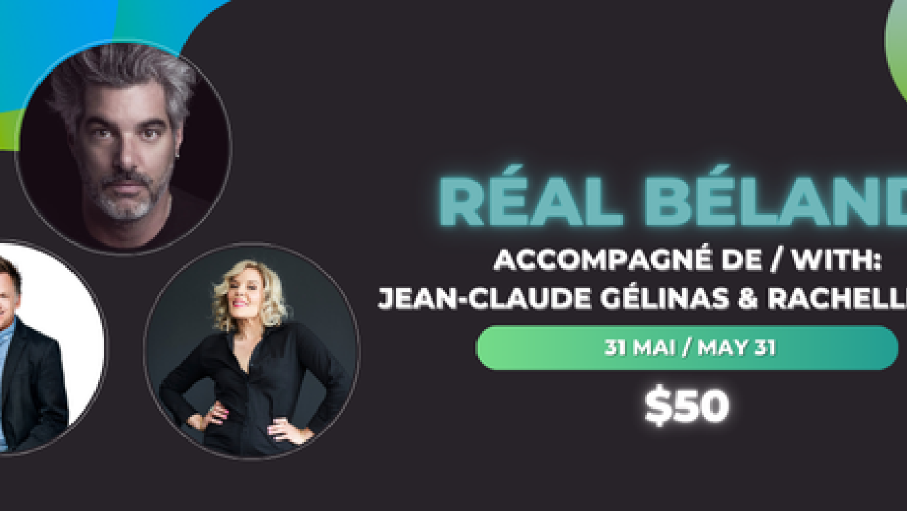 Comedy event flyer with three headshots on a colorful background.