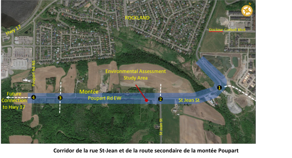 Carte satellite d'une zone résidentielle et agricole avec des routes marquées en bleu.