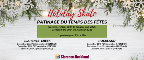 Holiday Skate event poster with greenery and snowflakes.