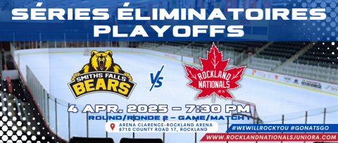 Affiche de match de hockey entre deux équipes sur une patinoire.