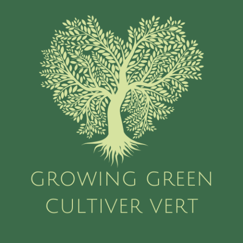 Logo vert avec un arbre en forme de cœur, texte "Cultiver Vert".