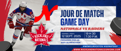 Hockey player skating with stick, team logos, and game details.