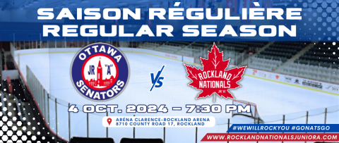 Hockey arena graphic with Ottawa Senators and Maple Leafs logos.