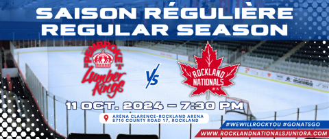 Hockey game poster featuring two team logos and match details.