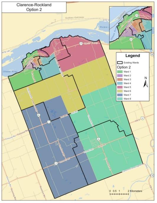 Map with colored regions, labeled Option 2, with a legend in the corner.