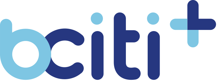 bciti+ logo with light and dark blue text.
